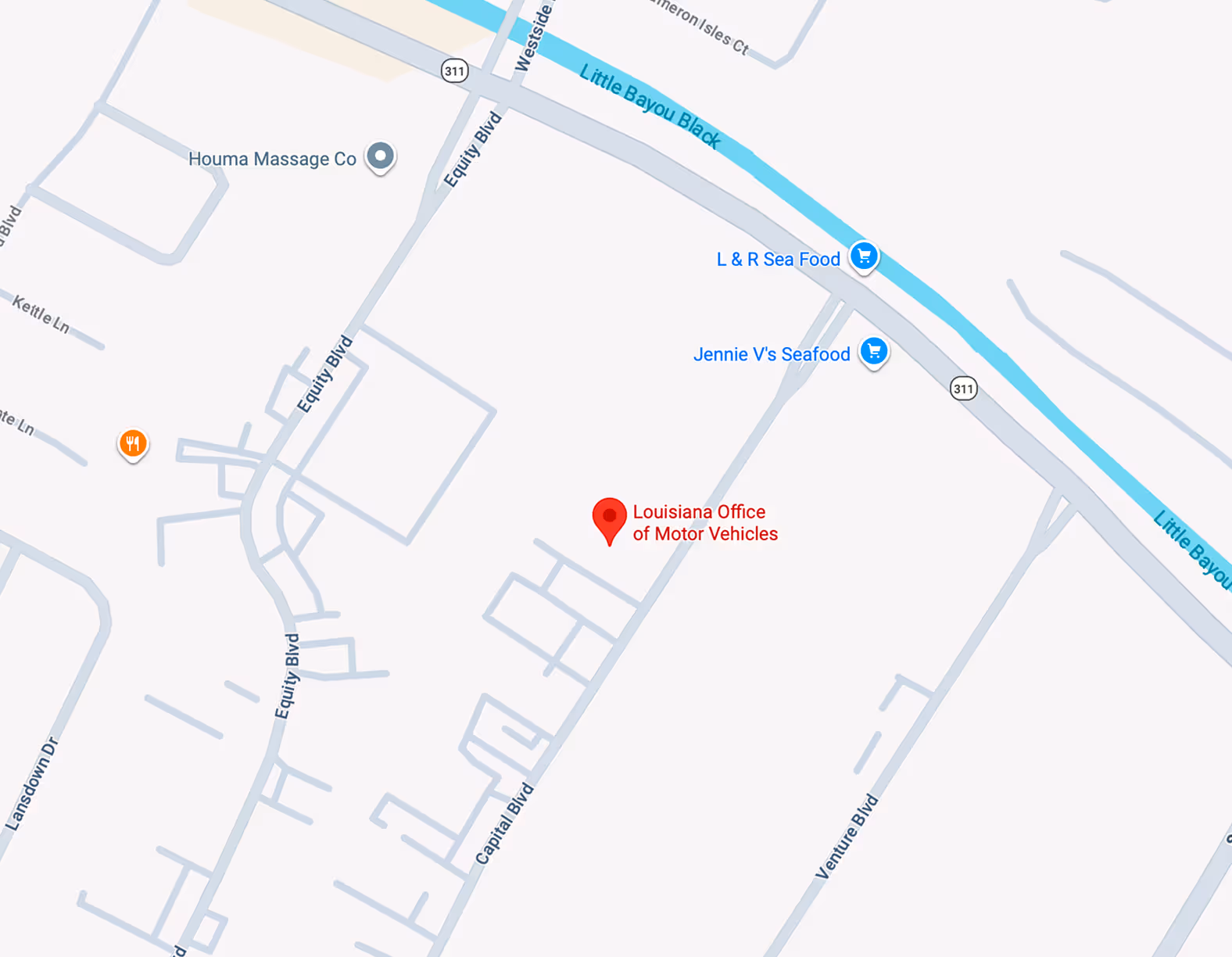 Map showing Houma IRP office at 108 Capitol Boulevard